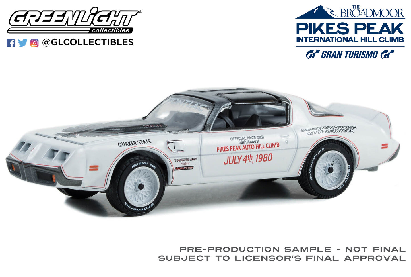 GreenLight 1:64 Pikes Peak International Hill Climb Series 1 - 1980 Pontiac Firebird Trans Am - Official Pace Car 58th Annual Pikes Peak Auto Hill Climb 13330-E