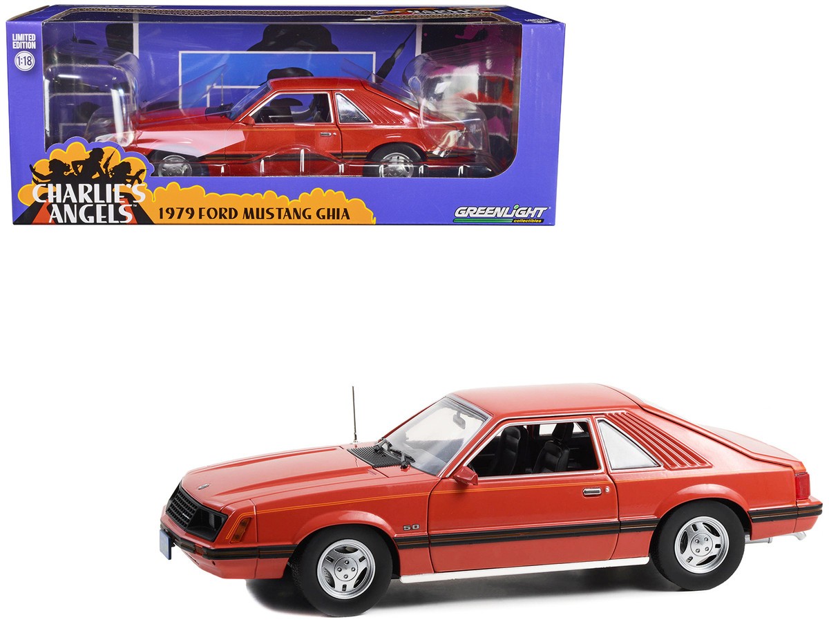 GreenLight 1:18 Charlie's Angels (1976-1981 TV Series) - 1979 Ford Mustang Ghia - Medium Red with Black Stripe Treatment 13601