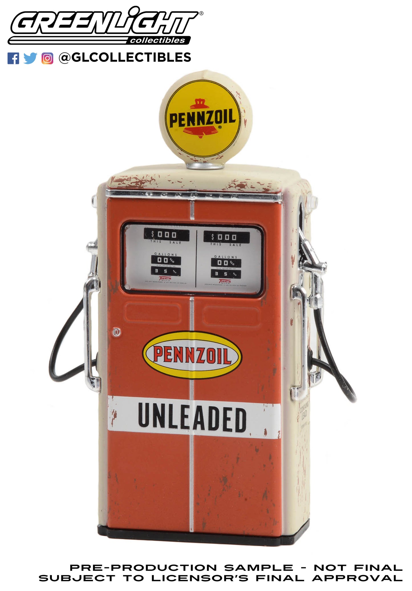 GreenLight 1:18 Vintage Gas Pumps Series 14 - 1954 Tokheim 350 Twin Gas Pump Pennzoil Unleaded (Weathered) 14140-C