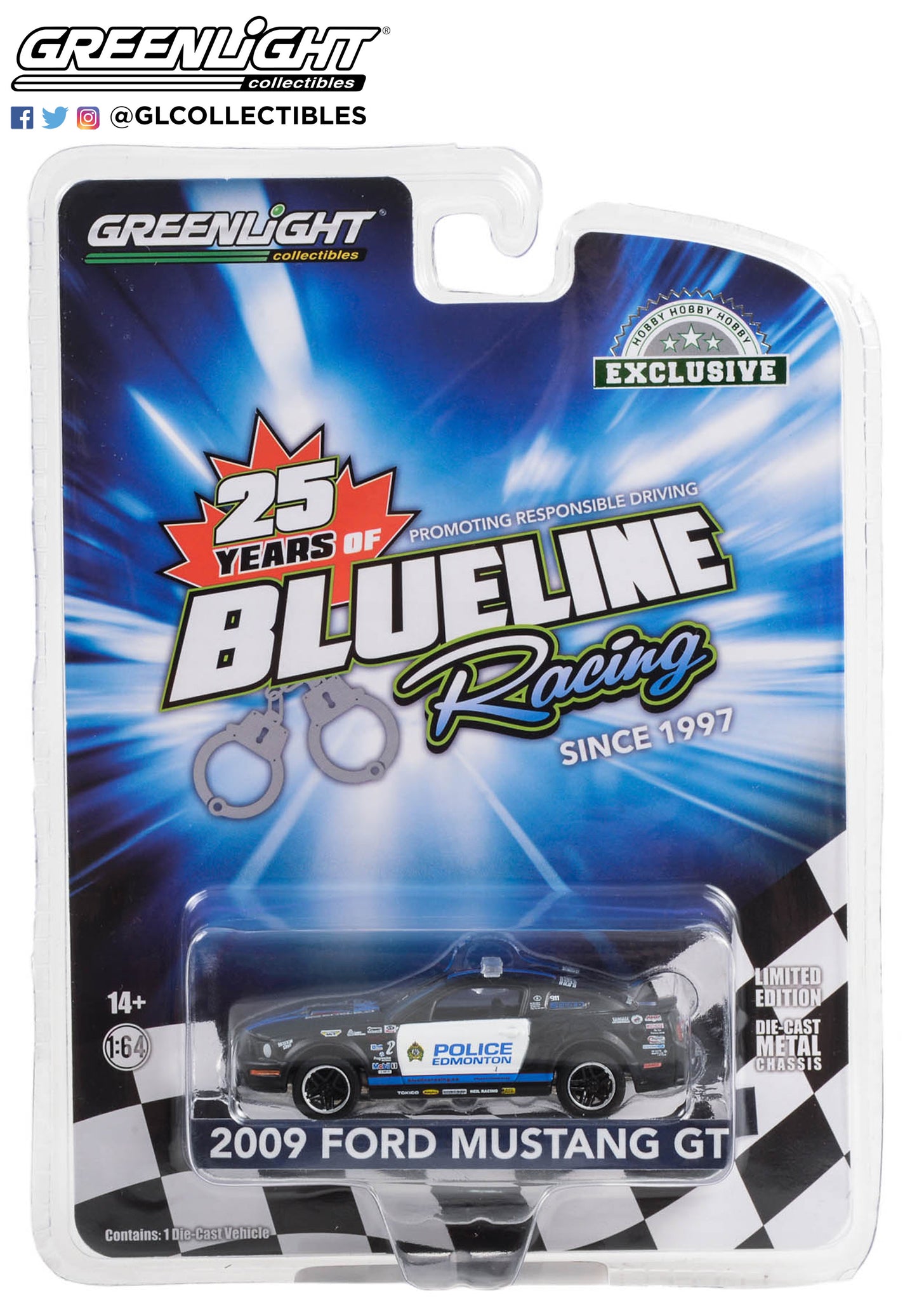 GreenLight 1:64 2009 Ford Mustang GT - Edmonton Police, Edmonton, Alberta, Canada - Blue Line Racing 25 Years 30370