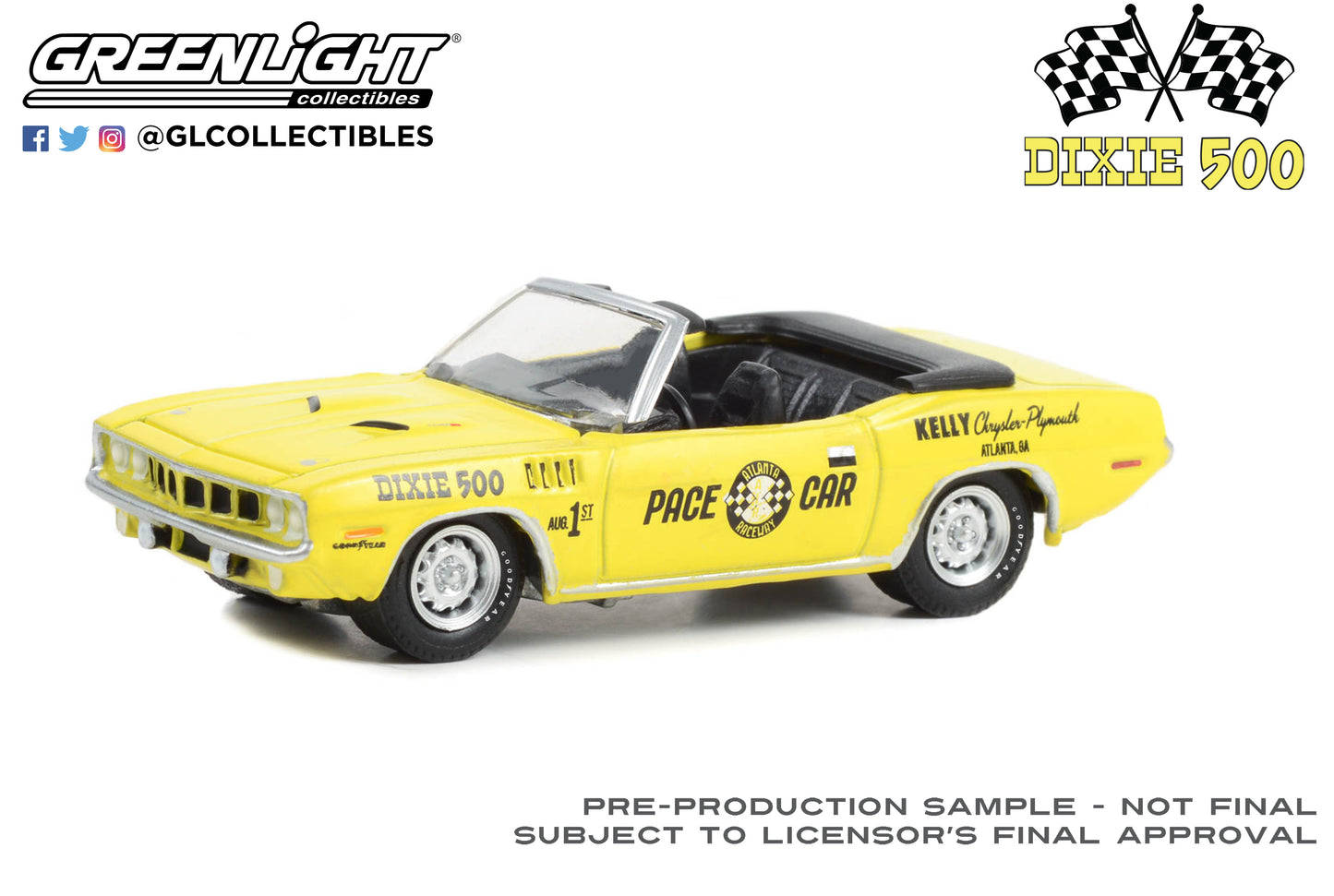 GreenLight 1:64 1971 Plymouth Barracuda Convertible - Dixie 500 Pace Car - Kelly Chrysler Plymouth, Atlanta, Georgia (Hobby Exclusive) 30394
