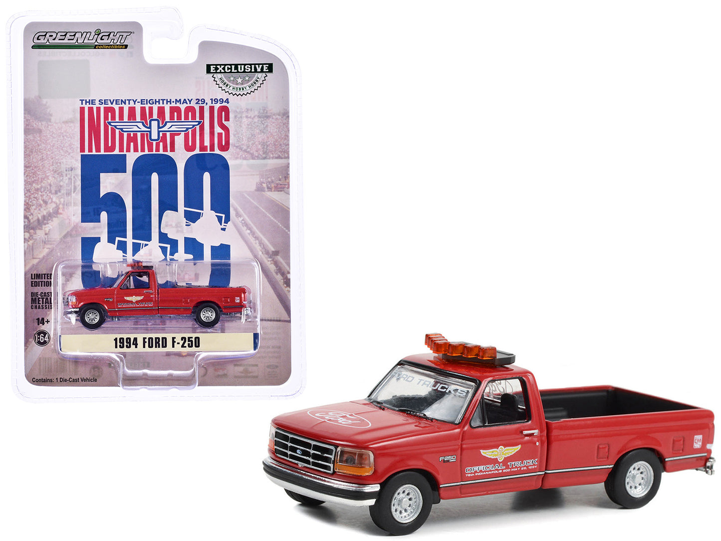 GreenLight 1:64 1994 Ford F-250 - 78th Annual Indianapolis 500 Mile Race Official Truck - Red (Hobby Exclusive) 30400