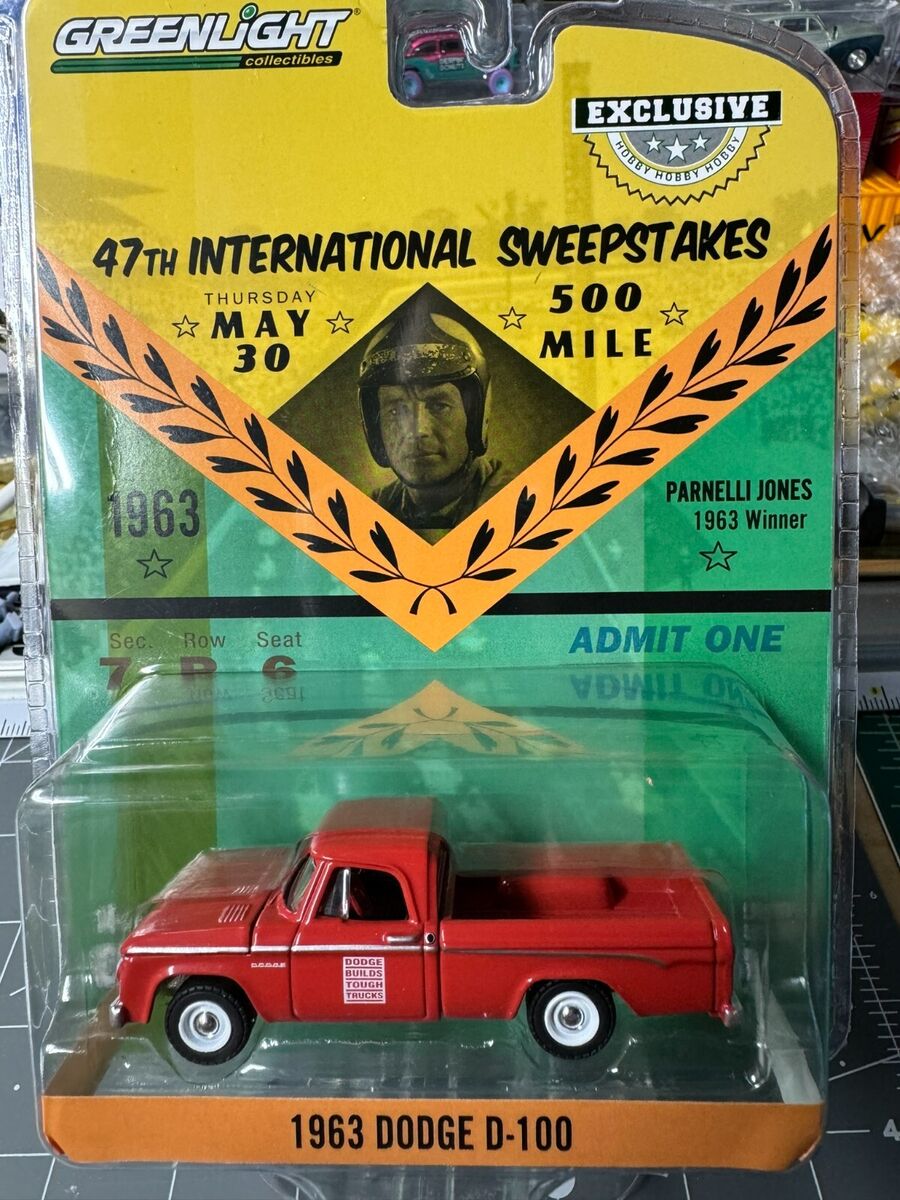 GreenLight 1:64 1963 Dodge D-100 - 47th International 500 Mile Sweepstakes - Indianapolis 500 Official Truck Dodge Builds Tough Trucks (Hobby Exclusive) 30402