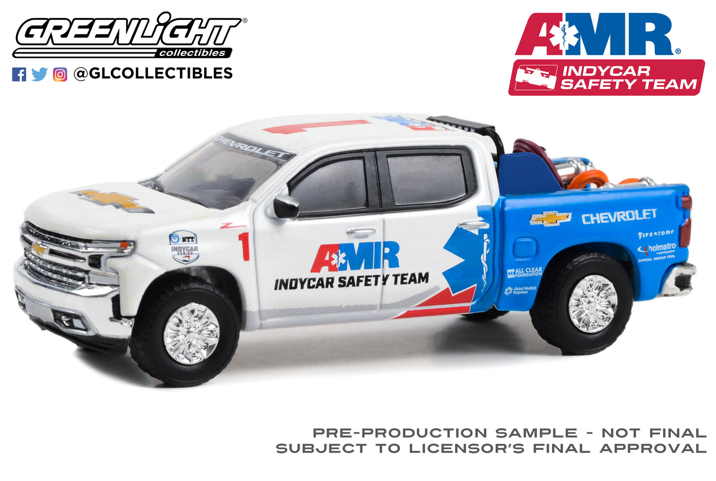 GreenLight 1:64 2022 Chevrolet Silverado - 2022 NTT IndyCar Series AMR IndyCar Safety Team #1 with Safety Equipment in Truck Bed 30403