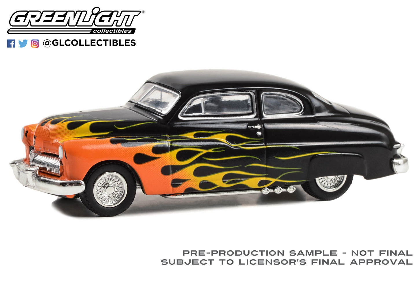 GreenLight 1:64 Flames The Series - 1949 Mercury Eight 2-Door Coupe - Black with Flames 30435