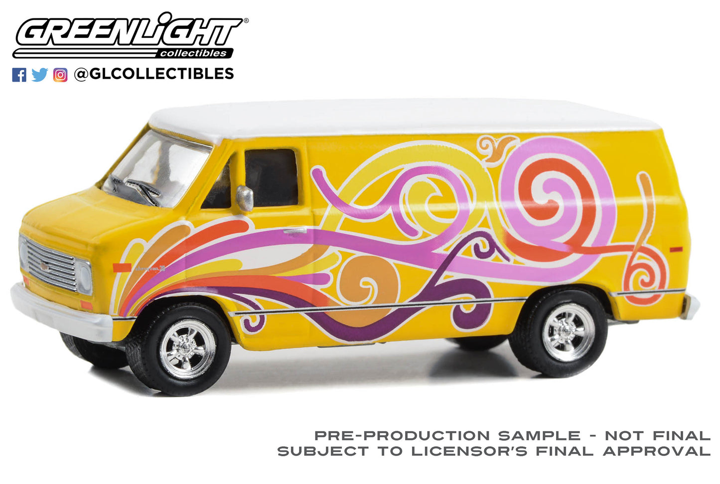 GreenLight 1:64 Vannin - 1976 Chevrolet G20 Custom Van - Yellow with Swirls (Hobby Exclusive) 30476