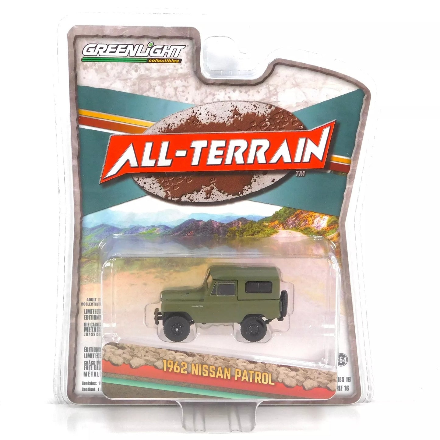 GreenLight 1:64 All-Terrain Series 16 - 1962 Nissan Patrol - Matte Olive Green 35290-A