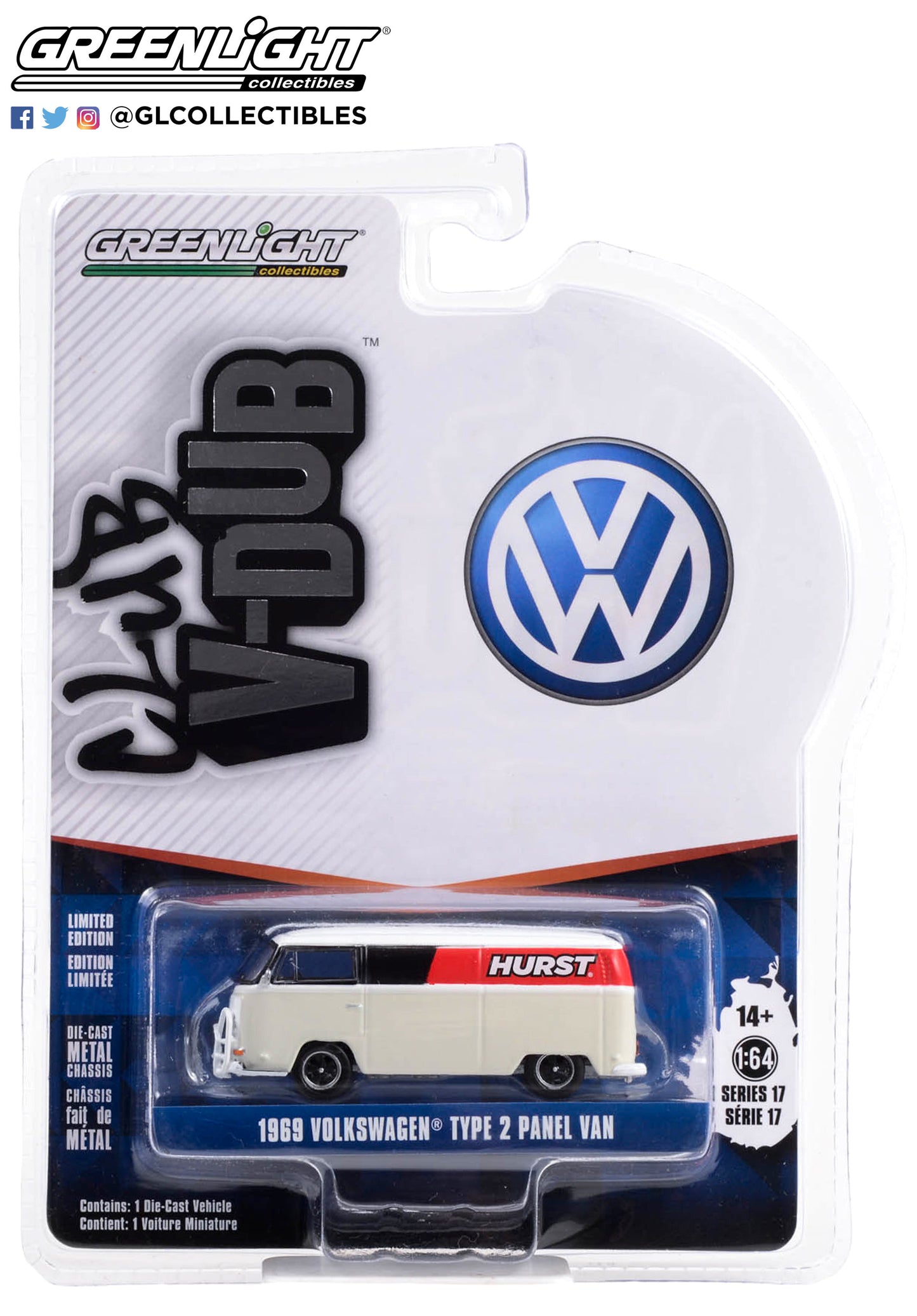 GreenLight 1:64 Club Vee-Dub Series 17 - 1969 Volkswagen Type 2 Panel Van - Hurst Shifters 36080-E