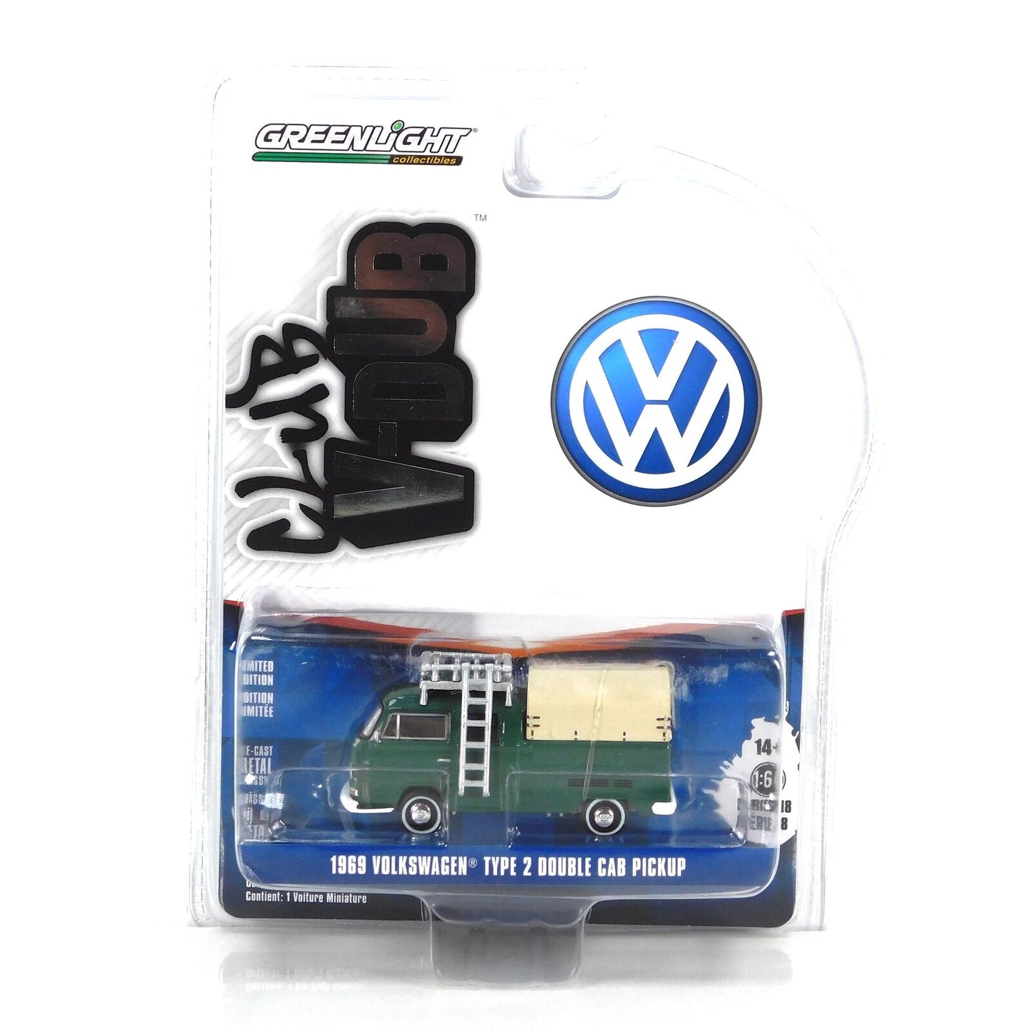 GreenLight 1:64 Club Vee-Dub Series 18 - 1969 Volkswagen Type 2 Double Cab Pick-Up Doka – Delta Green 36090-C