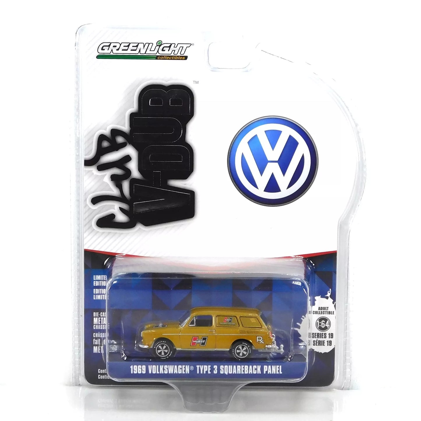 GreenLight 1:64 Club Vee-Dub Series 19 - 1969 Volkswagen Type 3 Squareback Panel – Hurst 36100-B