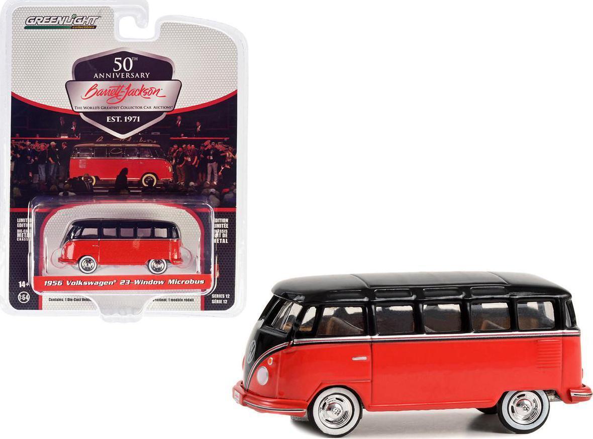 GreenLight 1:64 Barrett-Jackson Series 12 - 1956 Volkswagen 23-Window Microbus (Lot #1438.1) - Red and Black with Tan Interior 37290-B