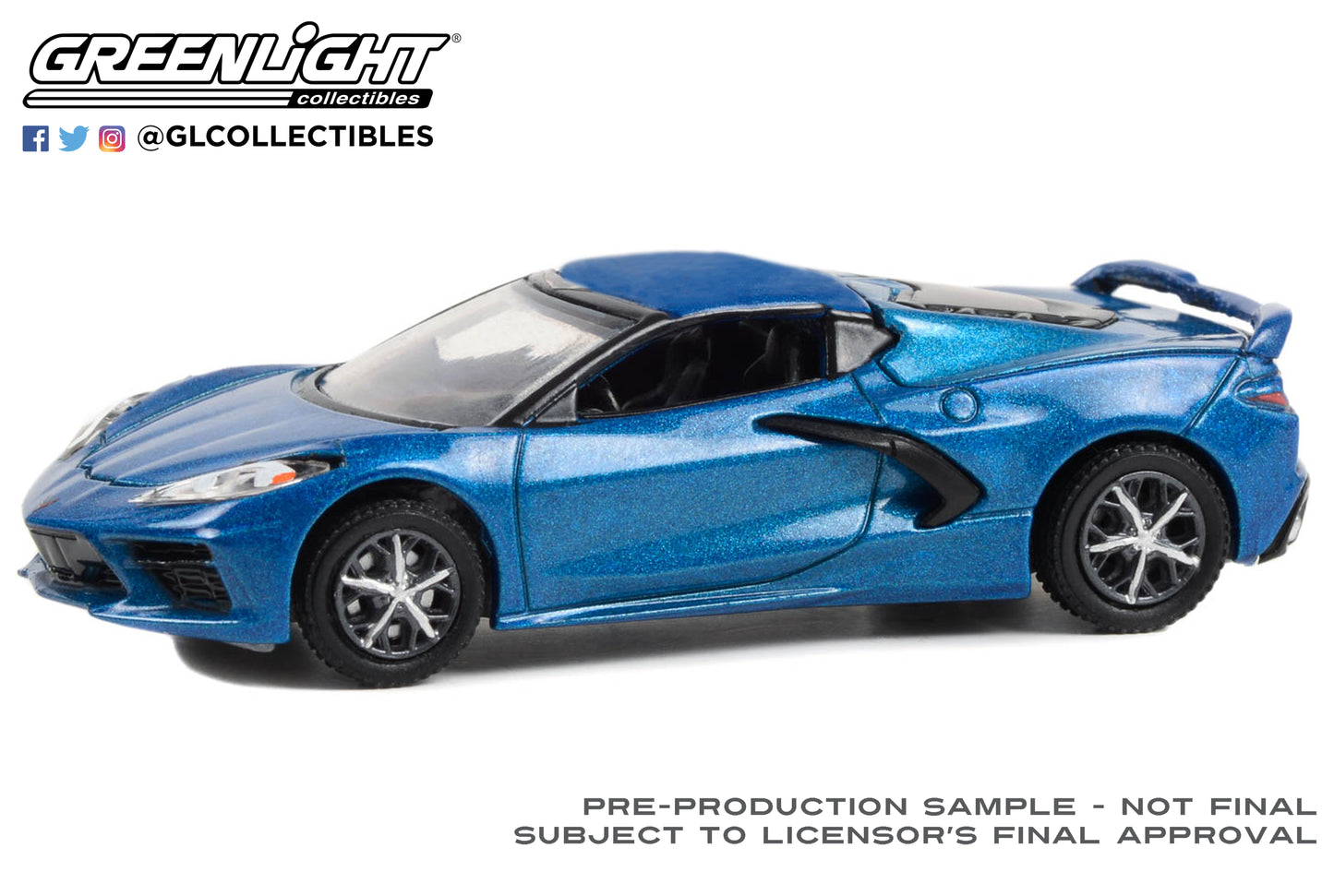 GreenLight 1:64 Barrett-Jackson Series 12 - 2020 Chevrolet Corvette C8 Stingray 2LT (Lot #1259) - Rapid Blue with Black Interior 37290-E