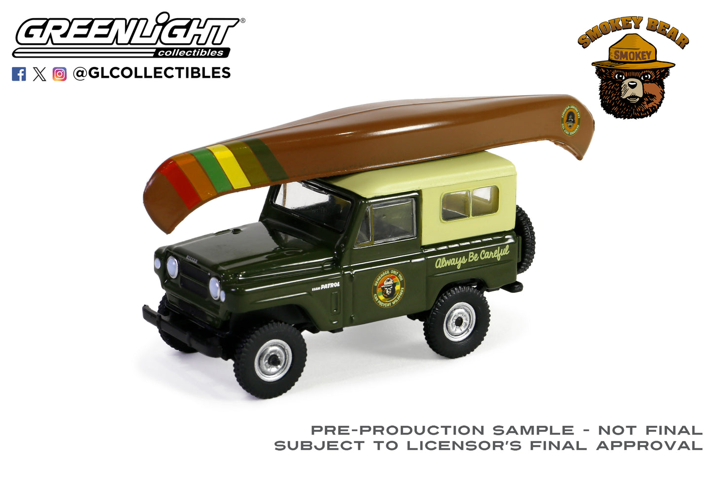 GreenLight 1:64 Smokey Bear Series 3 - 1980 Nissan Patrol with Canoe on Roof - You Have So Many Reasons To Protect Your Forests 38060-F