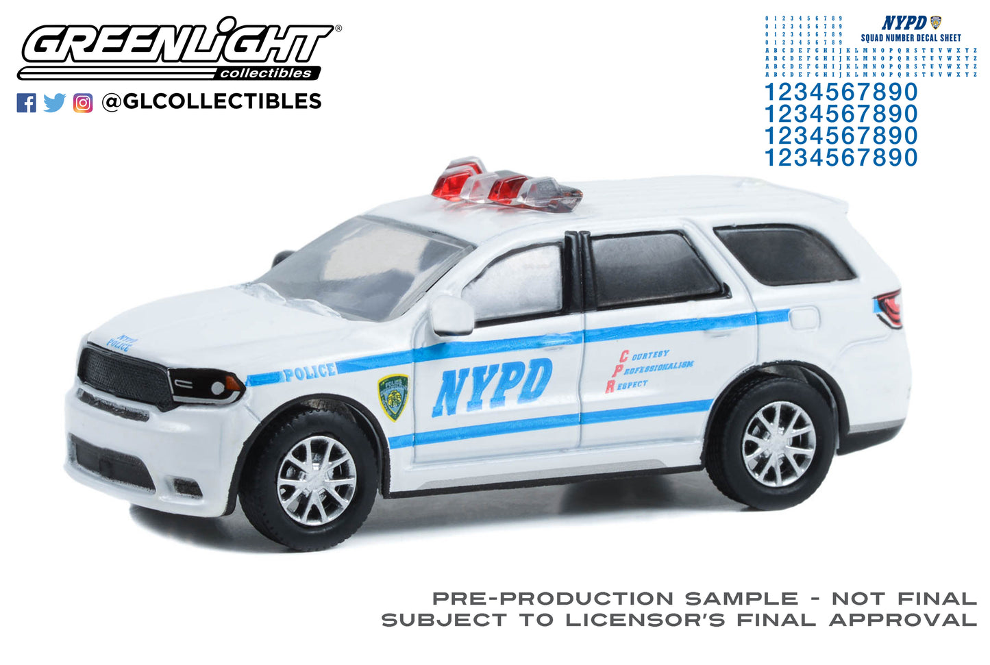 GreenLight 1:64 Hot Pursuit - 2019 Dodge Durango - New York City Police Dept (NYPD) with NYPD Squad Number Decal Sheet (Hobby Exclusive) 42775