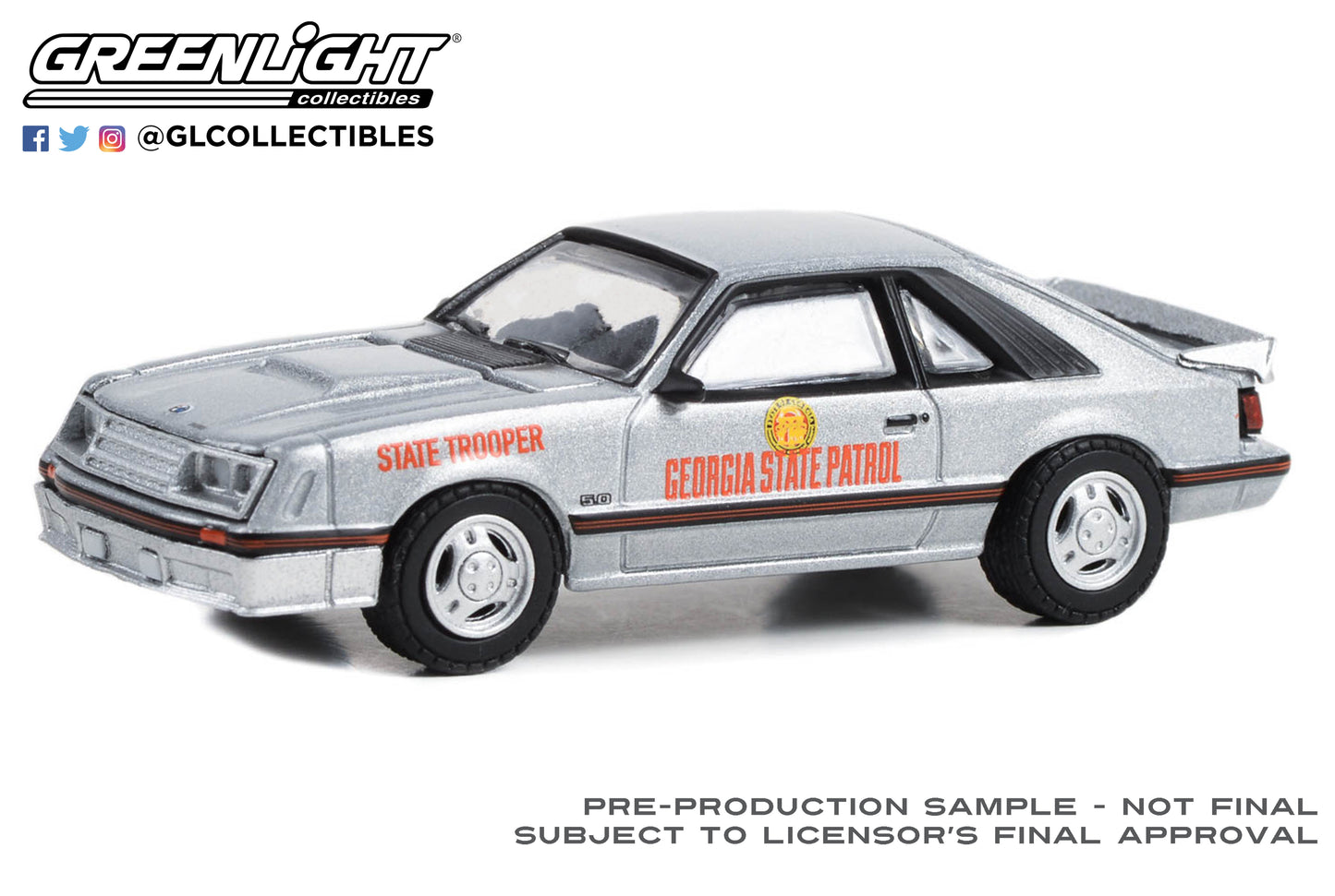GreenLight 1:64 Hot Pursuit Series 44 - 1982 Ford Mustang GT - Georgia State Patrol State Trooper Test Car 43020-A
