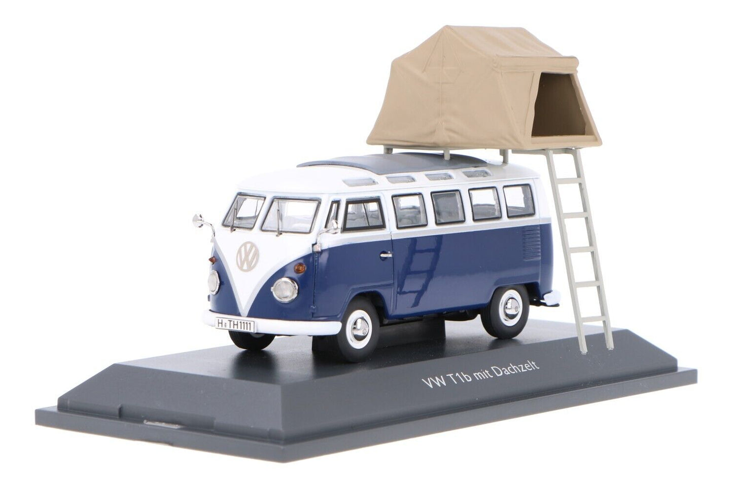 Schuco 1:43 Volkswagen T1b Samba blue/white with rooftop tent 450377800