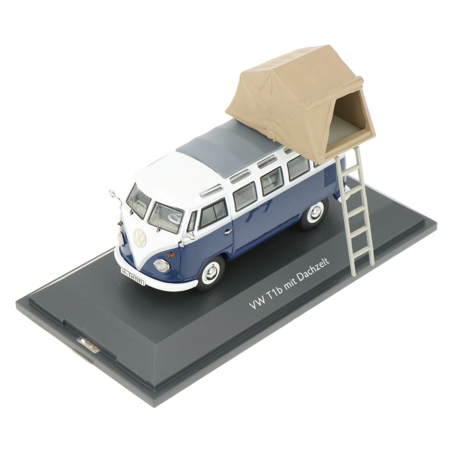 Schuco 1:43 Volkswagen T1b Samba blue/white with rooftop tent 450377800