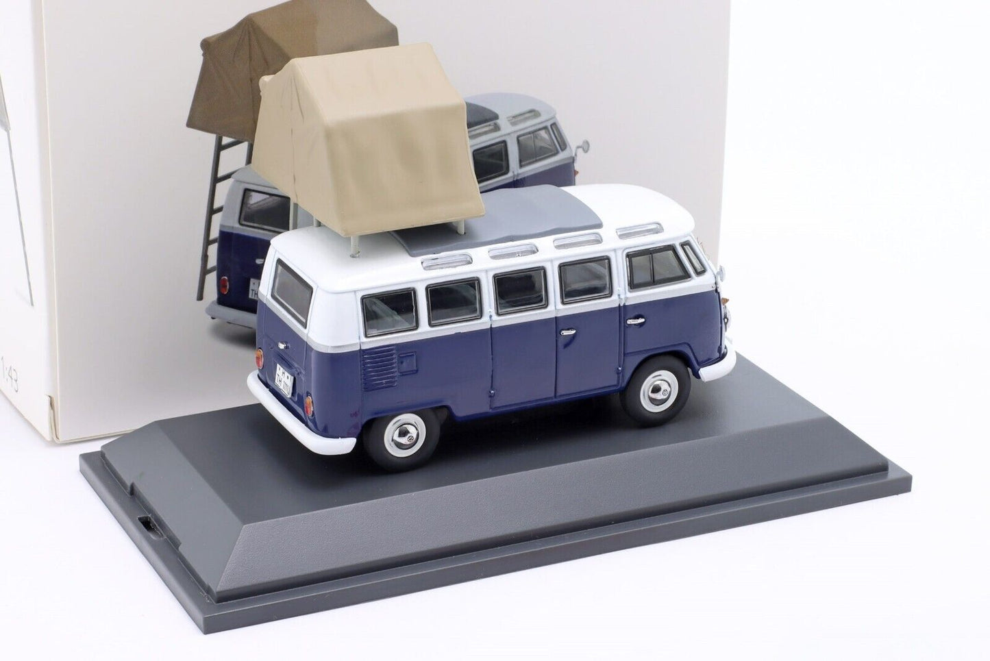 Schuco 1:43 Volkswagen T1b Samba blue/white with rooftop tent 450377800