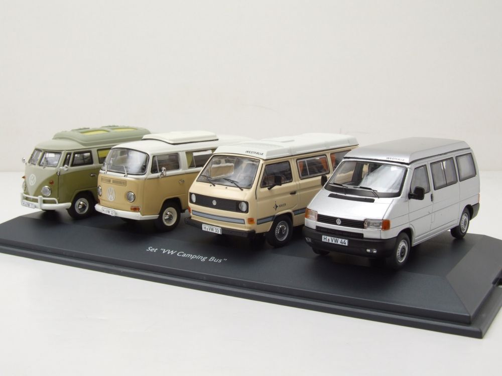 Schuco 1:43 Volkswagen T1B T2A T3A T4A Camping Bus Set Camper 450359100