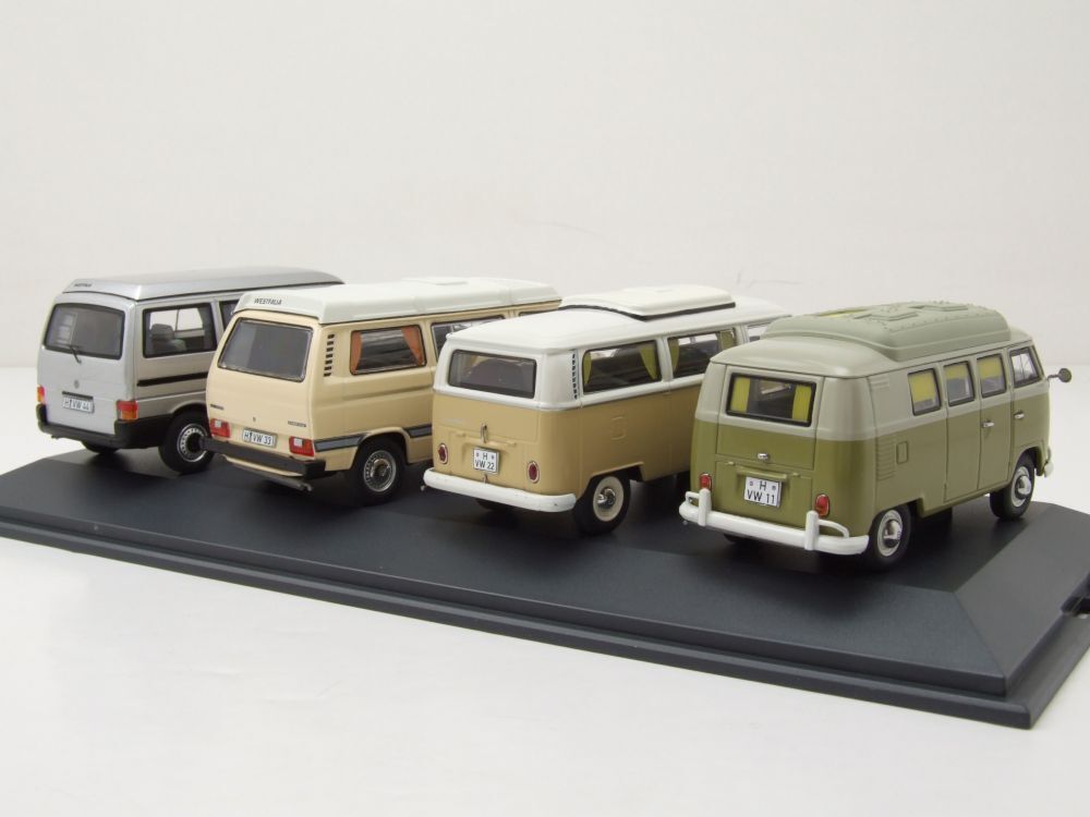 Schuco 1:43 Volkswagen T1B T2A T3A T4A Camping Bus Set Camper 450359100