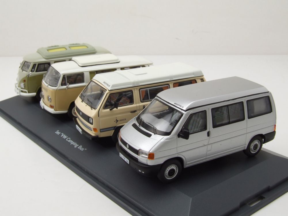 Schuco 1:43 Volkswagen T1B T2A T3A T4A Camping Bus Set Camper 450359100