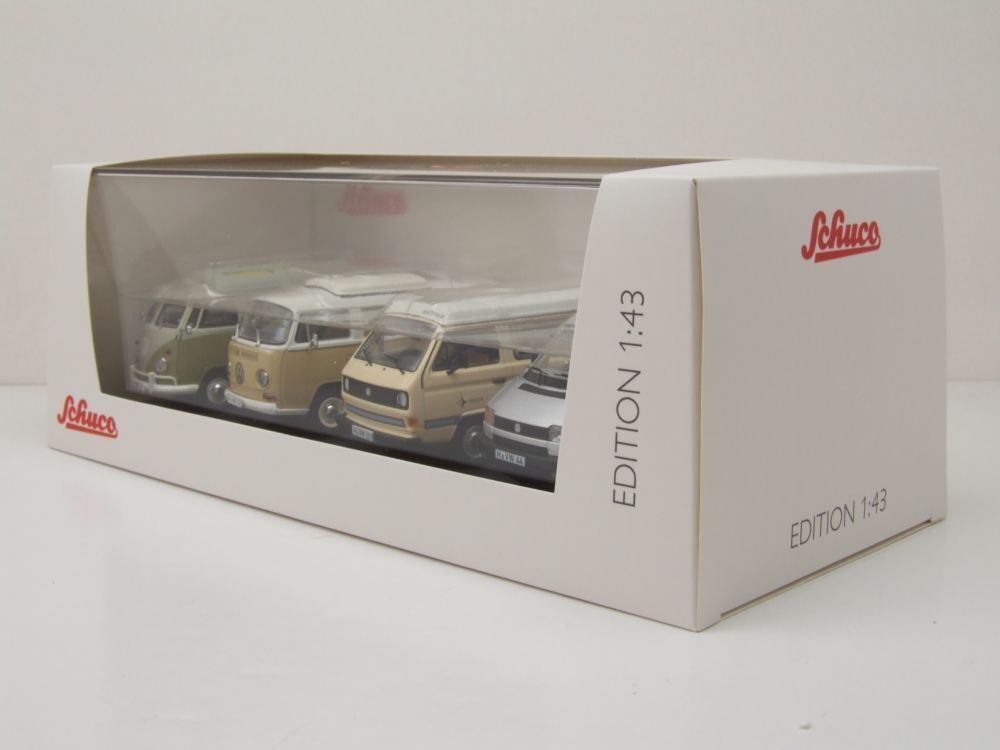 Schuco 1:43 Volkswagen T1B T2A T3A T4A Camping Bus Set Camper 450359100