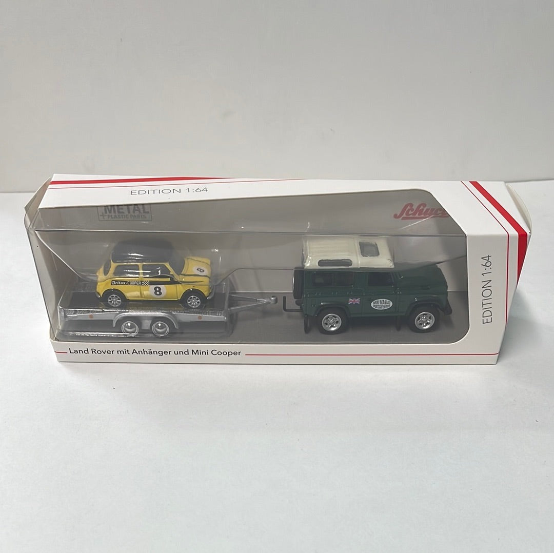 Schuco 1:64 Land Rover Defender 90 1983 With Trailer + Mini Cooper #8 452034800