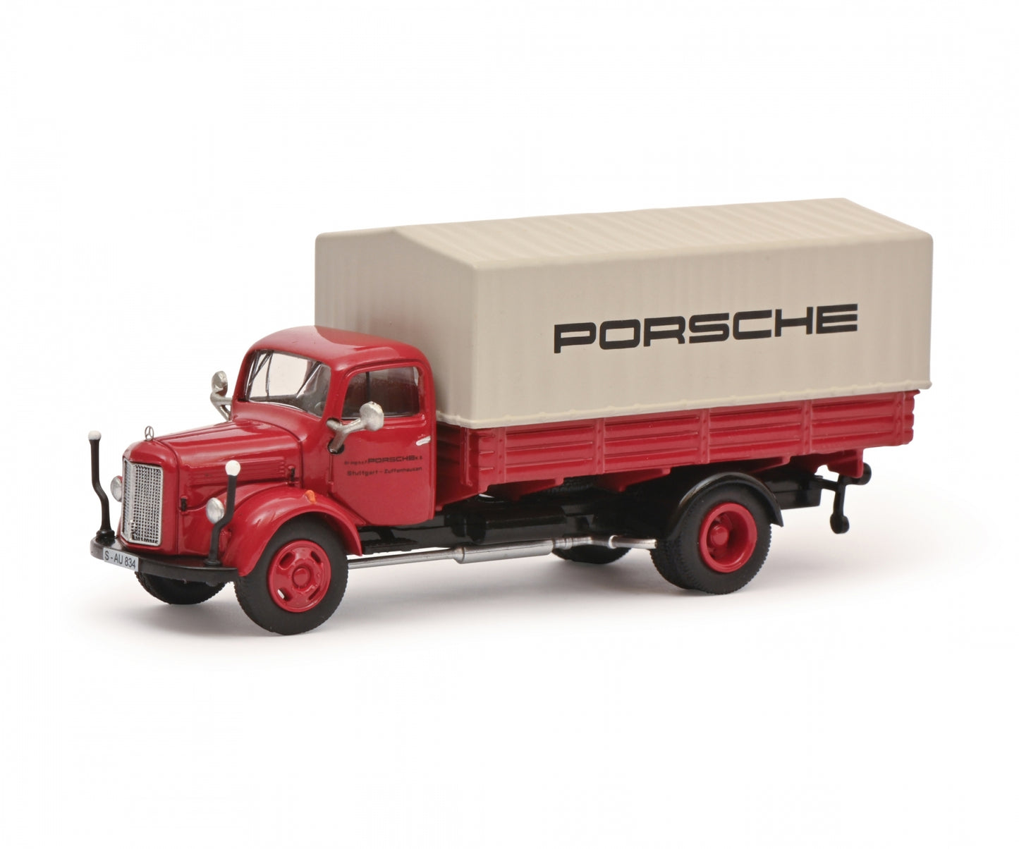 Schuco 1:87 Mercedes-Benz L3500 flatbed truck with tarpaulin PORSCHE 452667800