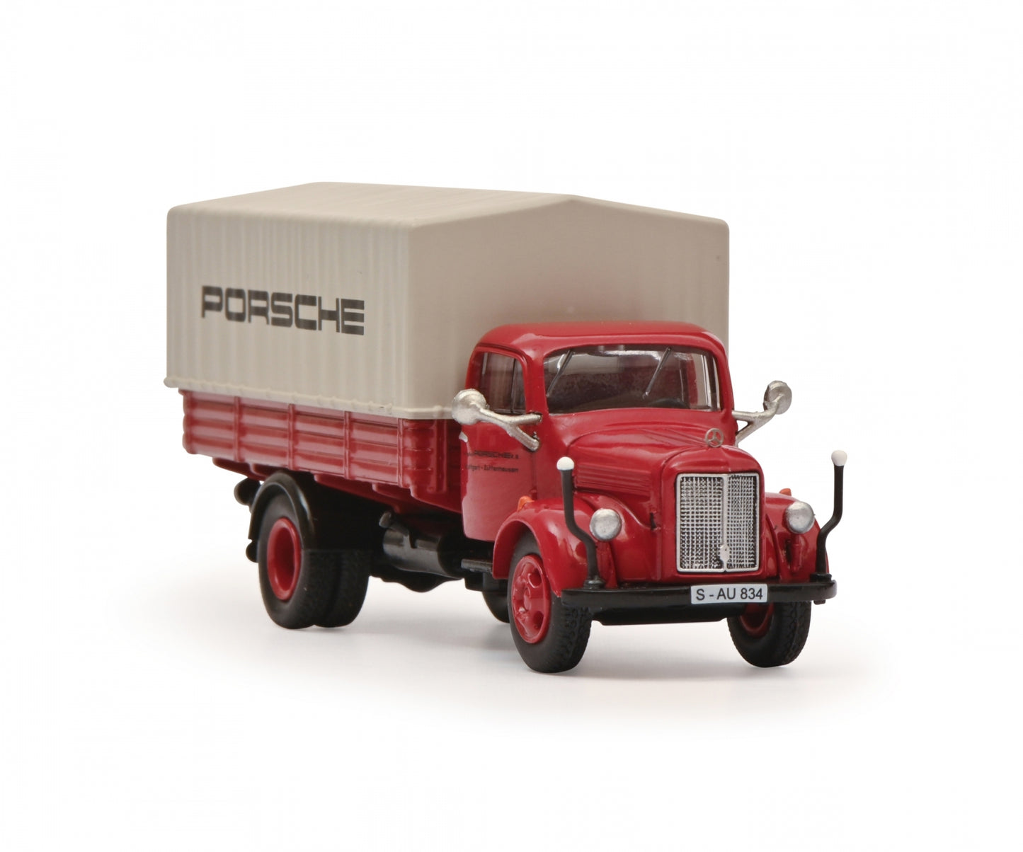 Schuco 1:87 Mercedes-Benz L3500 flatbed truck with tarpaulin PORSCHE 452667800