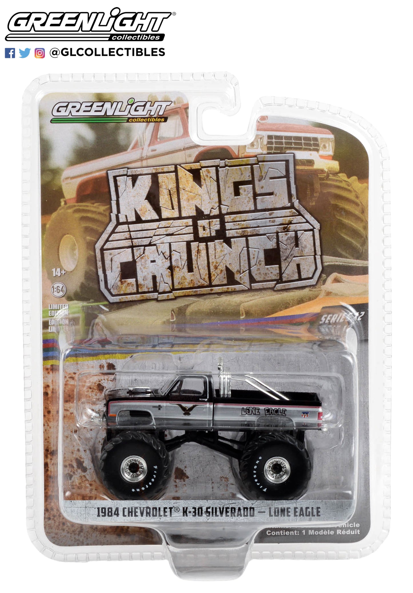 GreenLight 1:64 Kings of Crunch Series 12 - Lone Eagle - 1984 Chevrolet K-30 Silverado Monster Truck 49120-E