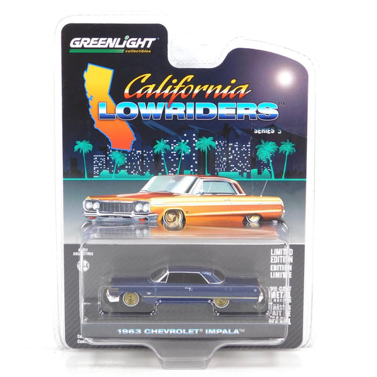 GreenLight 1:64 California Lowriders Series 5 - 1963 Chevrolet Impala – Dark Blue and Gold 63060-C