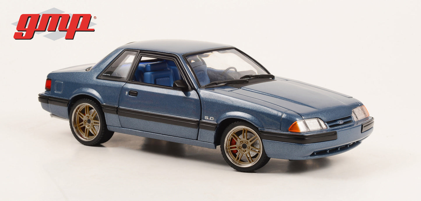 GMP 1:18 Detroit Speed, Inc. 1989 Ford Mustang 5.0 LX - Medium Shadow Blue with Custom 7-Spoke Wheels GMP-18977
