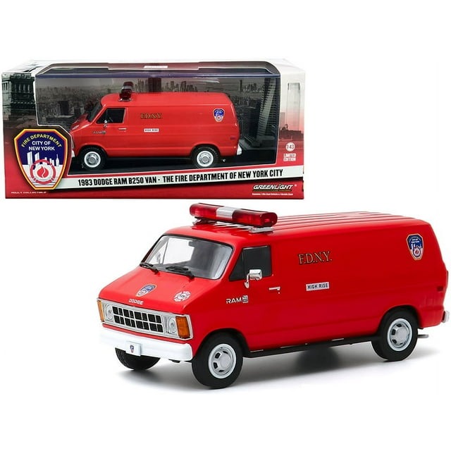 GreenLight 1:43 1983 Dodge Ram B250 Van - FDNY (The Official Fire Department City of New York) 86578