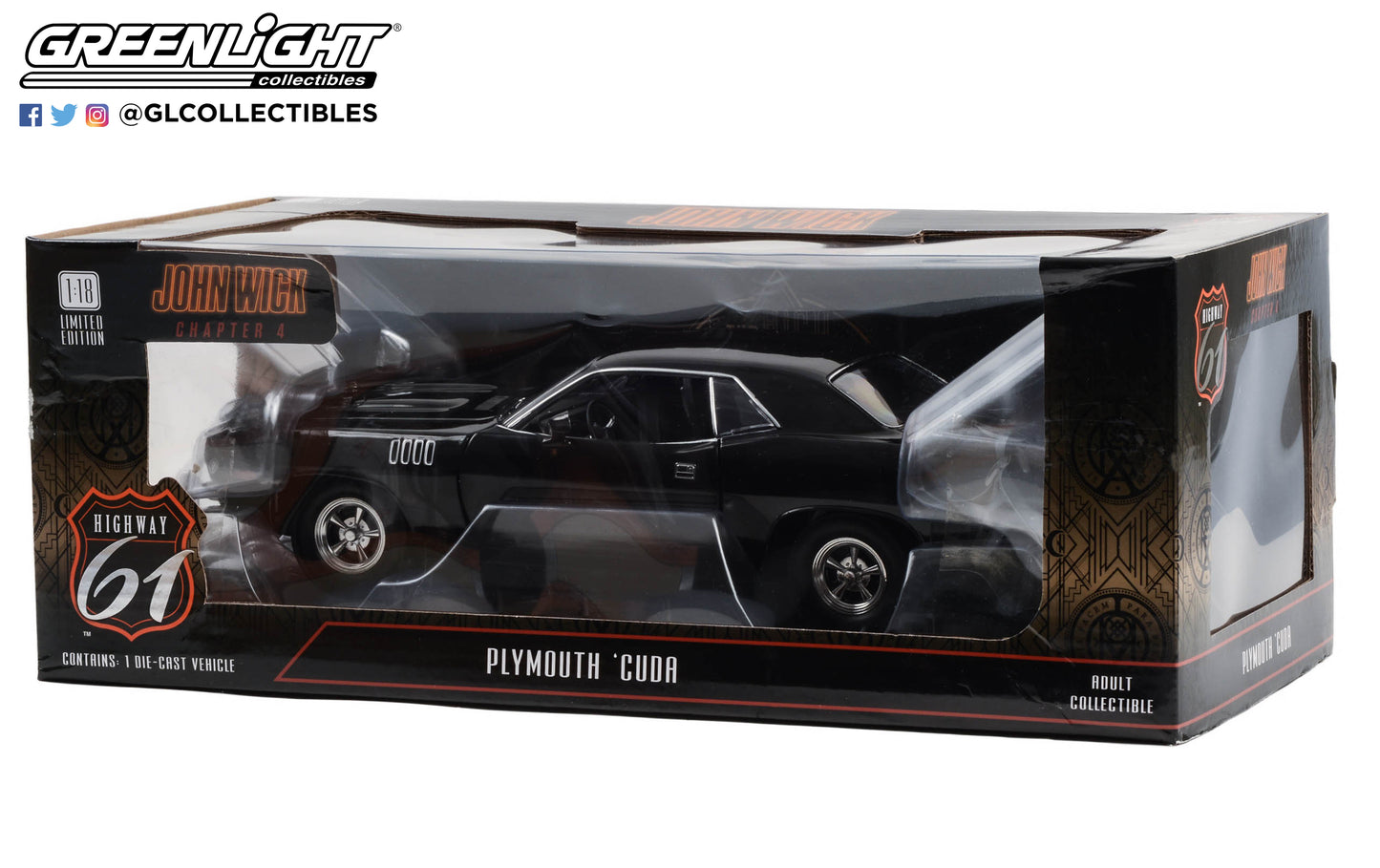 Highway 61 1:18 John Wick: Chapter 4 (2023) - Plymouth Cuda HWY-18045