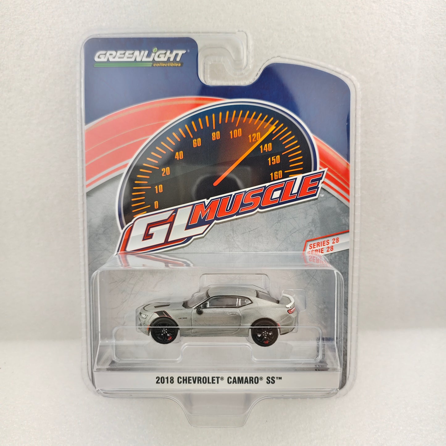 GreenLight Green Machine 1:64 GreenLight Muscle Series 28 - 2018 Chevrolet Camaro SS Redline Edition – Silver Ice Metallic 13350-E