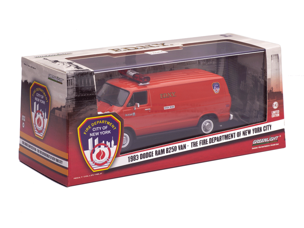 GreenLight 1:43 1983 Dodge Ram B250 Van - FDNY (The Official Fire Department City of New York) 86578