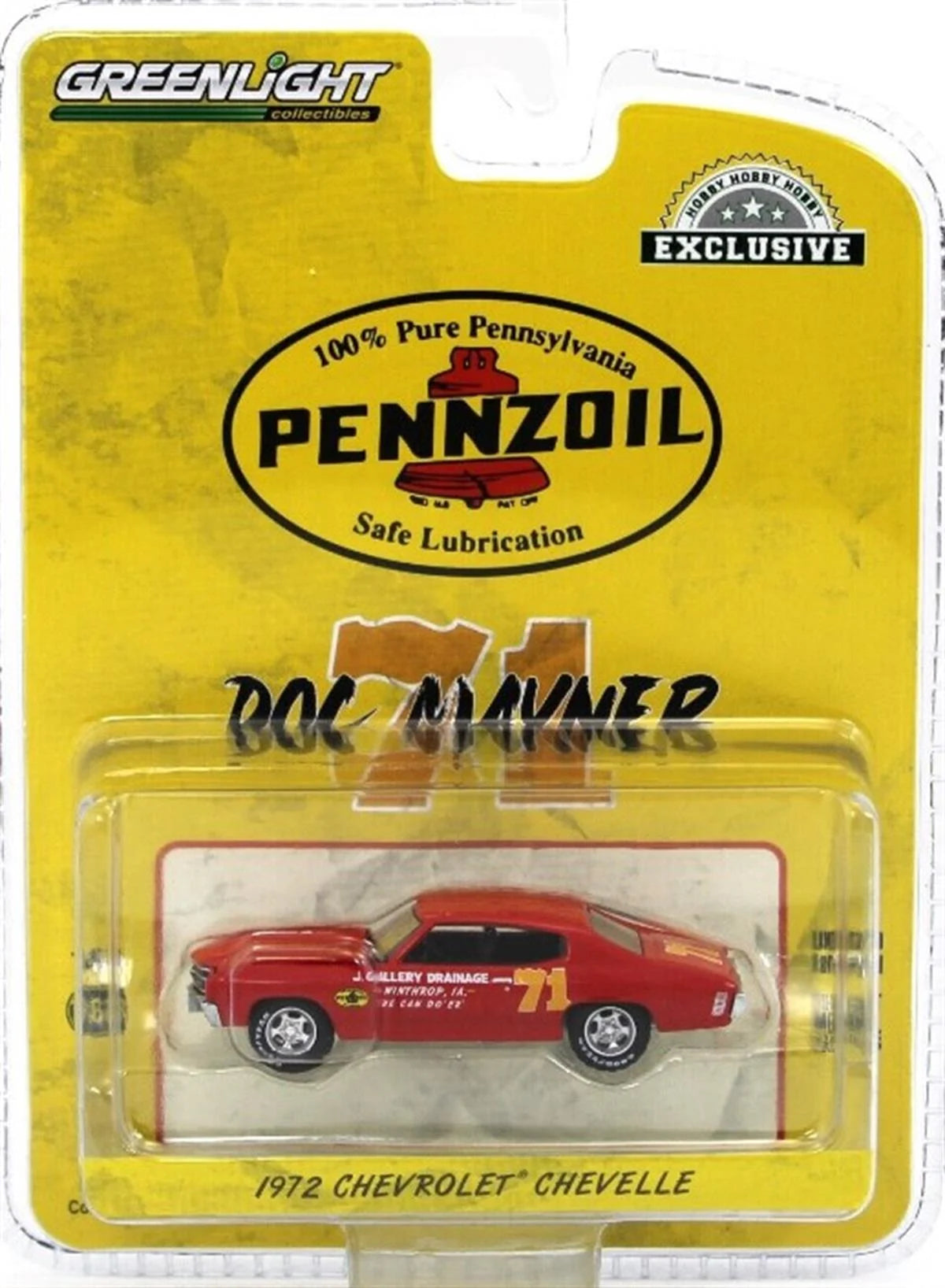 GreenLight 1:64 Doc Mayner s 1972 Chevrolet Chevelle #71 - J. Gallery Drainage Winthrop, IA - Pennzoil 30315