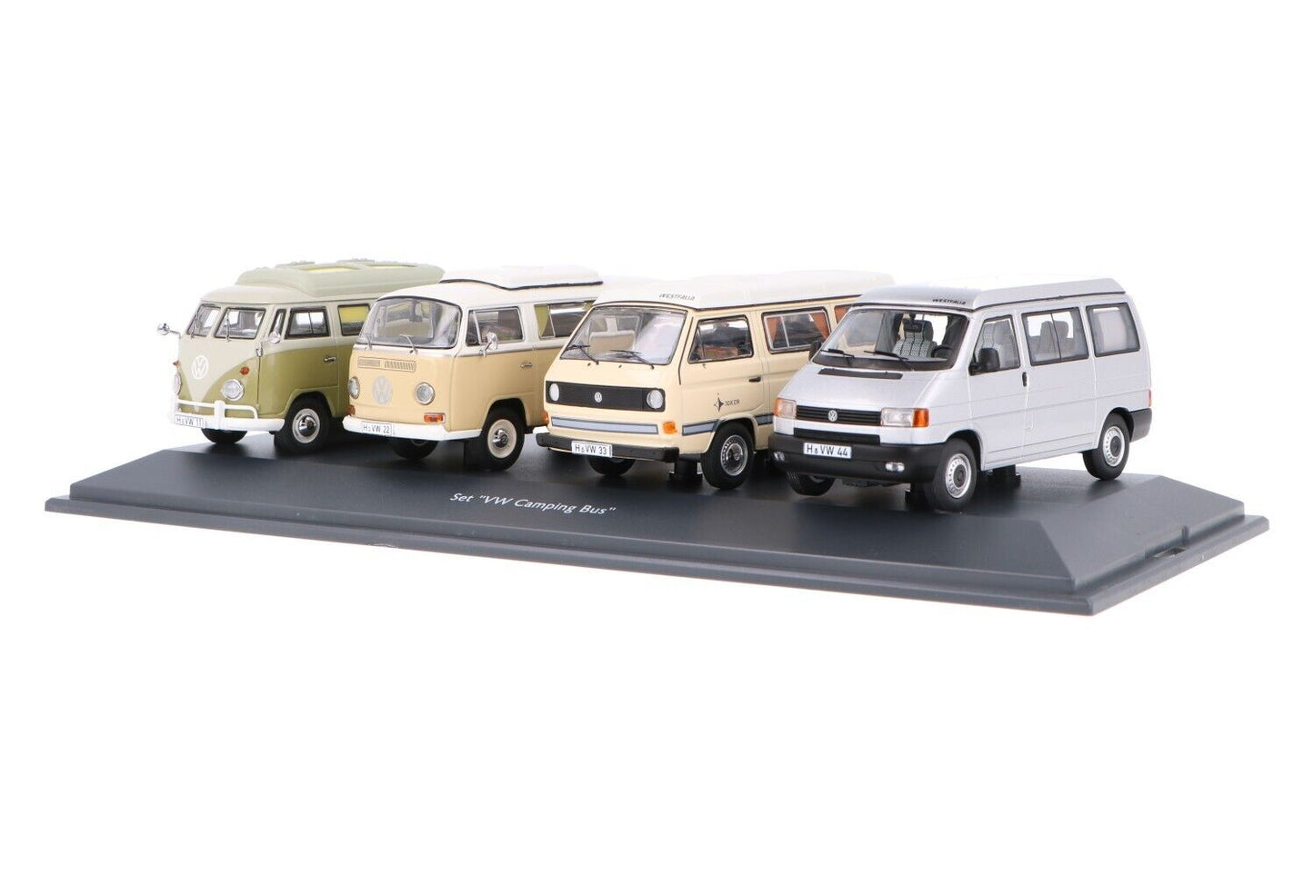 Schuco 1:43 Volkswagen T1B T2A T3A T4A Camping Bus Set Camper 450359100