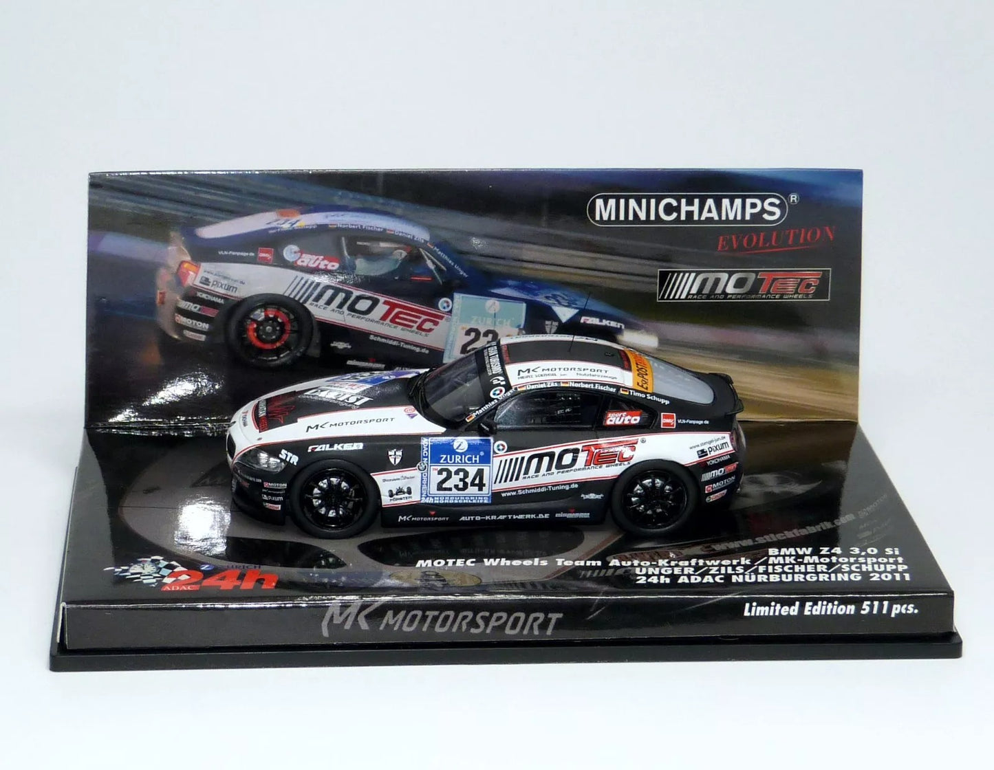 Minichamps 1:43 BMW Z4 3.0 SI Unger/Zils/Fisher/Schupp #234 24 Hours ADAC Nurburgring 2011 437111234