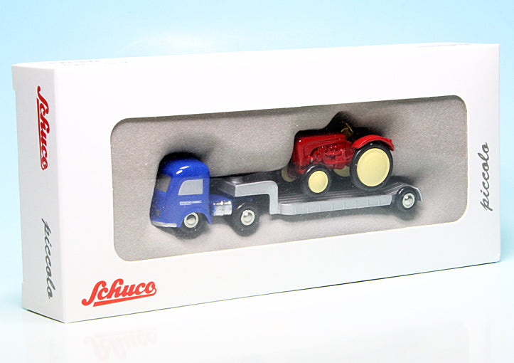 Schuco 1:90 Piccolo Mercedes-Benz with low loader and Porsche Tractor 450128900