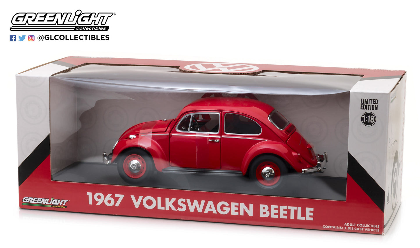 GreenLight 1/18 1967 Volkswagen Beetle Right-Hand Drive Candy Apple Red 13511