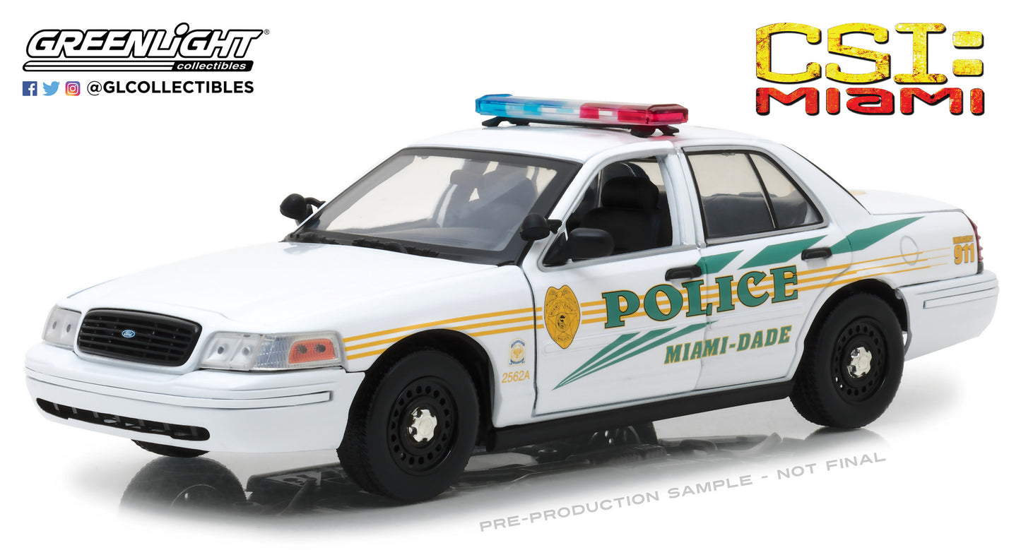 GreenLight 1:18 CSI: Miami (2002-2012 TV Series) - 2003 Ford Crown Victoria Police Interceptor Miami-Dade Police 13514