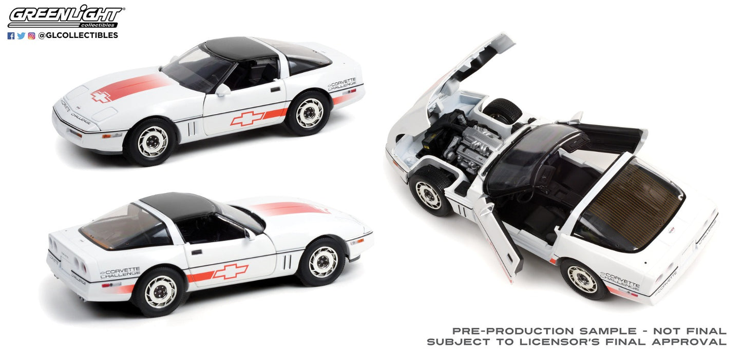 GreenLight 1:18 1988 Chevrolet Corvette C4 - White with Orange Stripes - Corvette Challenge Race Car 13596