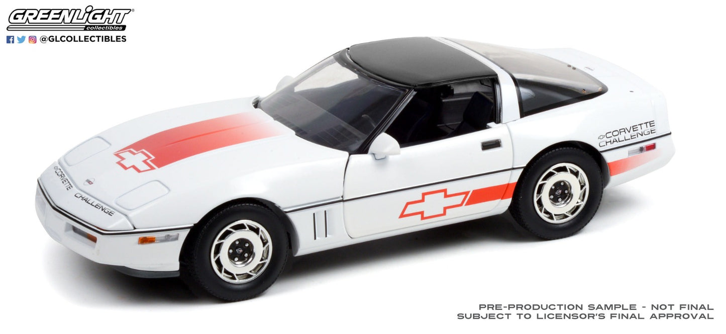 GreenLight 1:18 1988 Chevrolet Corvette C4 - White with Orange Stripes - Corvette Challenge Race Car 13596