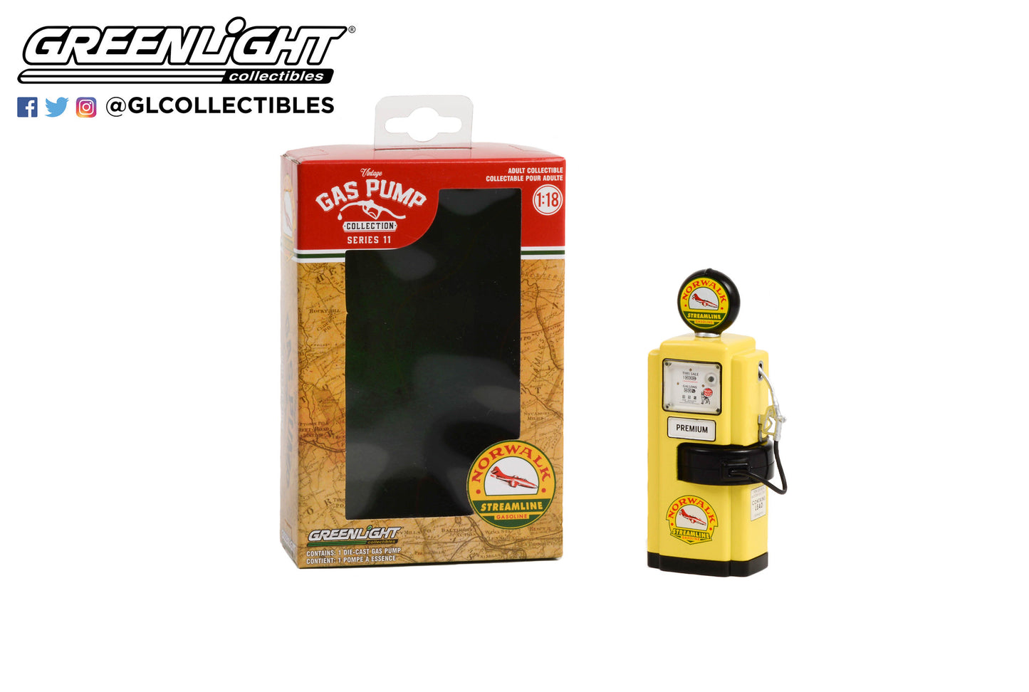 GreenLight 1:18 Vintage Gas Pumps Series 11 - 1948 Wayne 100-A Gas Pump Norwalk Gasoline 14110-A