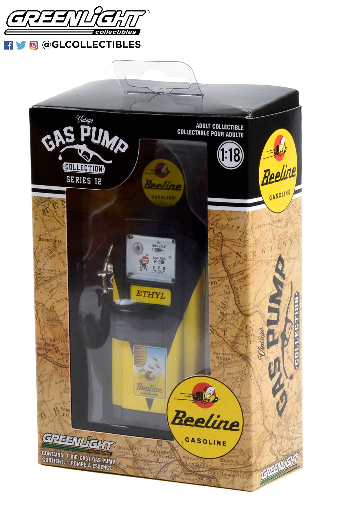 GreenLight 1:18 Vintage Gas Pumps Series 12 - 1948 Wayne 100-A Gas Pump Beeline Gasoline 14120-A