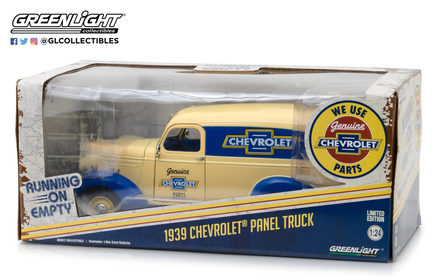GreenLight 1:24 Running on Empty - 1939 Chevrolet Panel Truck Genuine Chevrolet Parts 18242