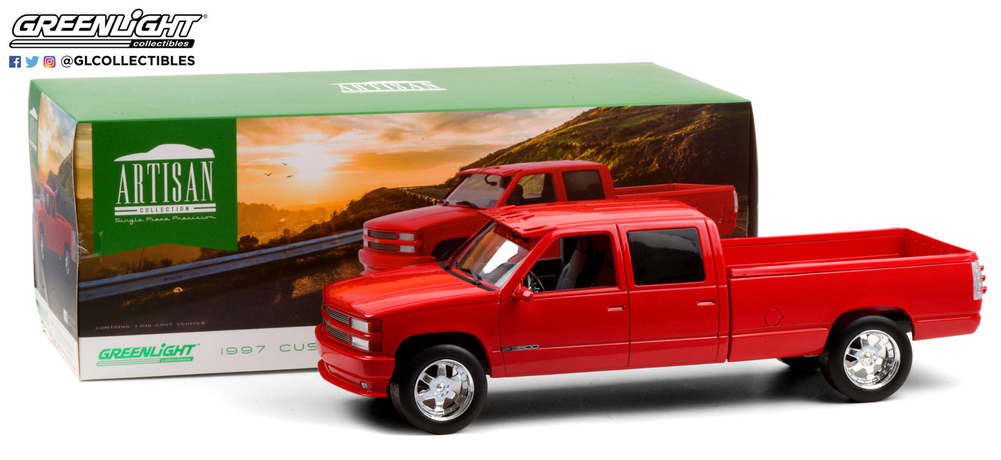 GreenLight 1:18 Artisan Collection - 1997 Chevrolet 3500 Crew Cab Silverado - Victory Red 19073