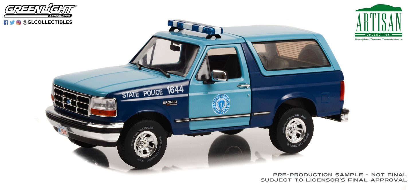 GreenLight 1:18 Artisan Collection - 1996 Ford Bronco XLT - Massachusetts State Police 19120