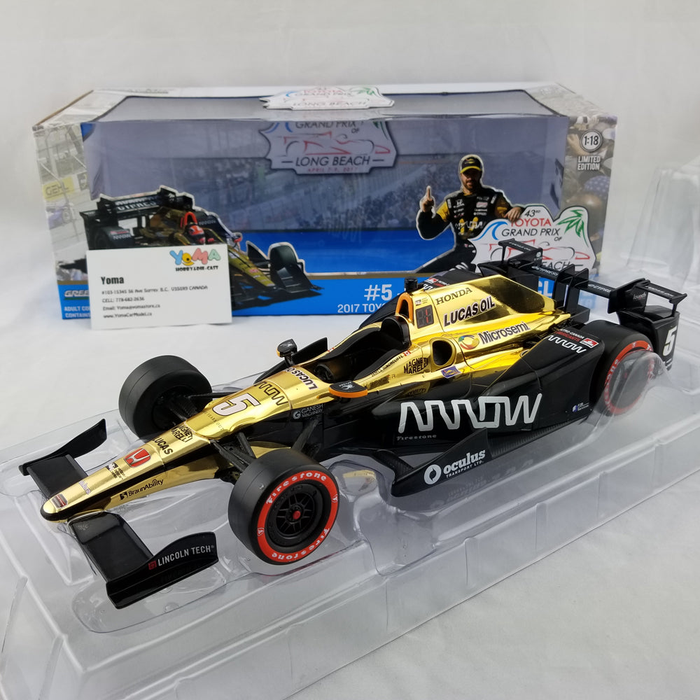 GreenLight 1:18 2017 Indycar Series #5 James Hinchcliffe / Schmidt Peterson Motorsports, Arrow 2017 Toyota Grand Prix of Long Beach Winner 11017
